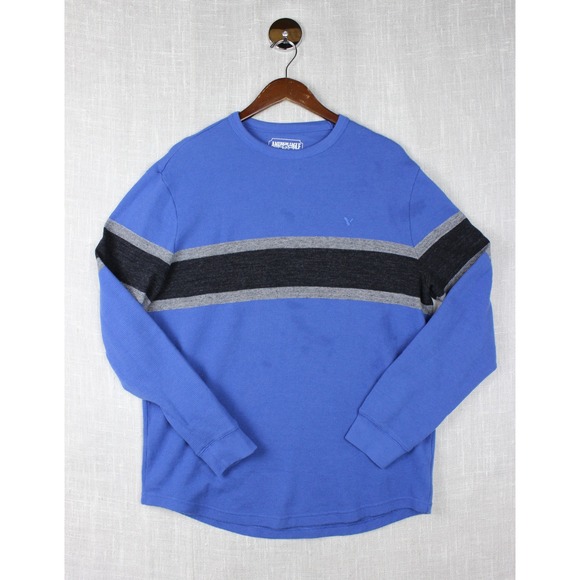American Eagle Outfitters Other - American Eagle Mens Large Blue Waffle Knit Thermal Stripe Long Sleeve Shirt